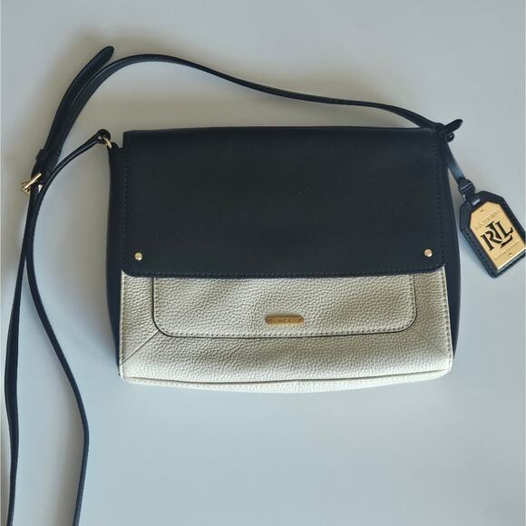 Lauren Ralph Lauren Ivory/Black Crossbody Shoulder Bag Purse - Picture 10 of 11